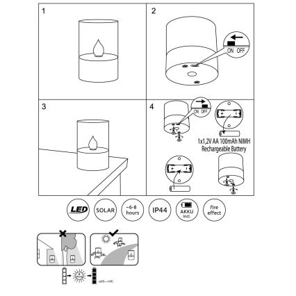 Corp de iluminat LED solar LED/0,06W/3,2V 1800K IP44 Globo