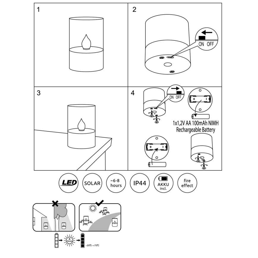 Corp de iluminat LED solar LED/0,06W/3,2V 1800K IP44 Globo