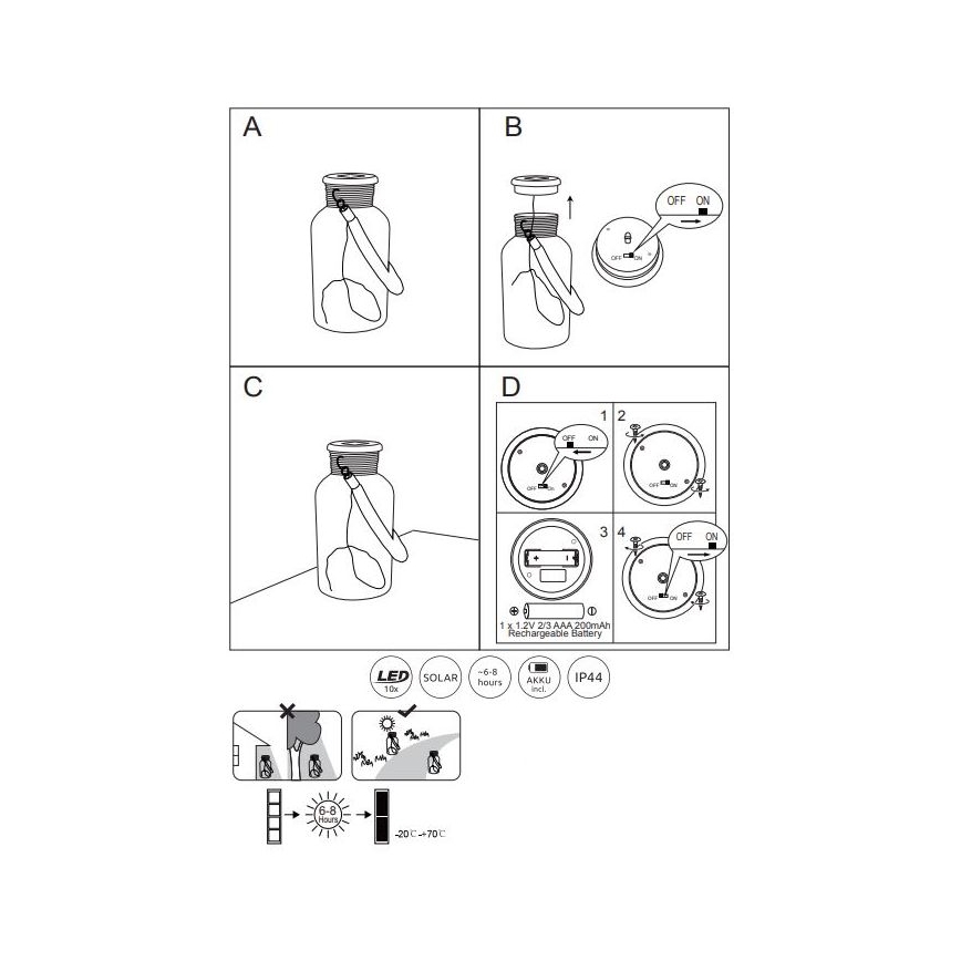 Corp de iluminat LED solar LED/0,6W/3,2V IP44 Globo