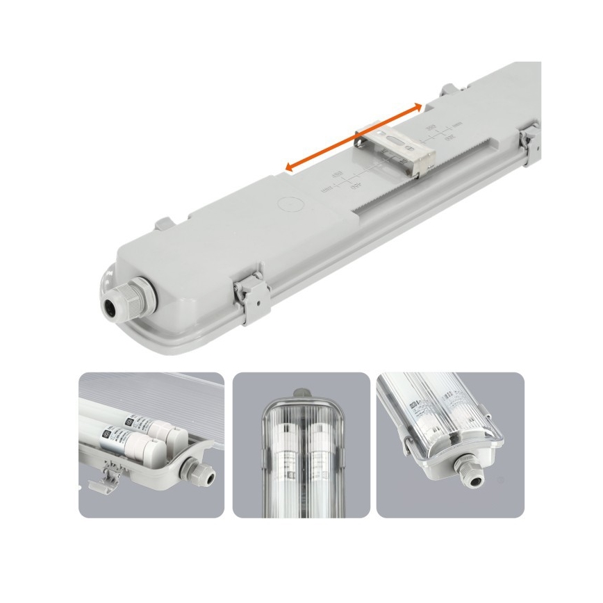 Corp de iluminat LED tehnic T8, 2x G13, 18W, 230V, 6500K, IP65, 127 cm