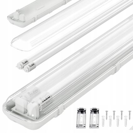Corp de iluminat tehnic LED T8, 2 x soclu G13, 20 W, 230 V, 6500 K, 120 cm, IP65, alb