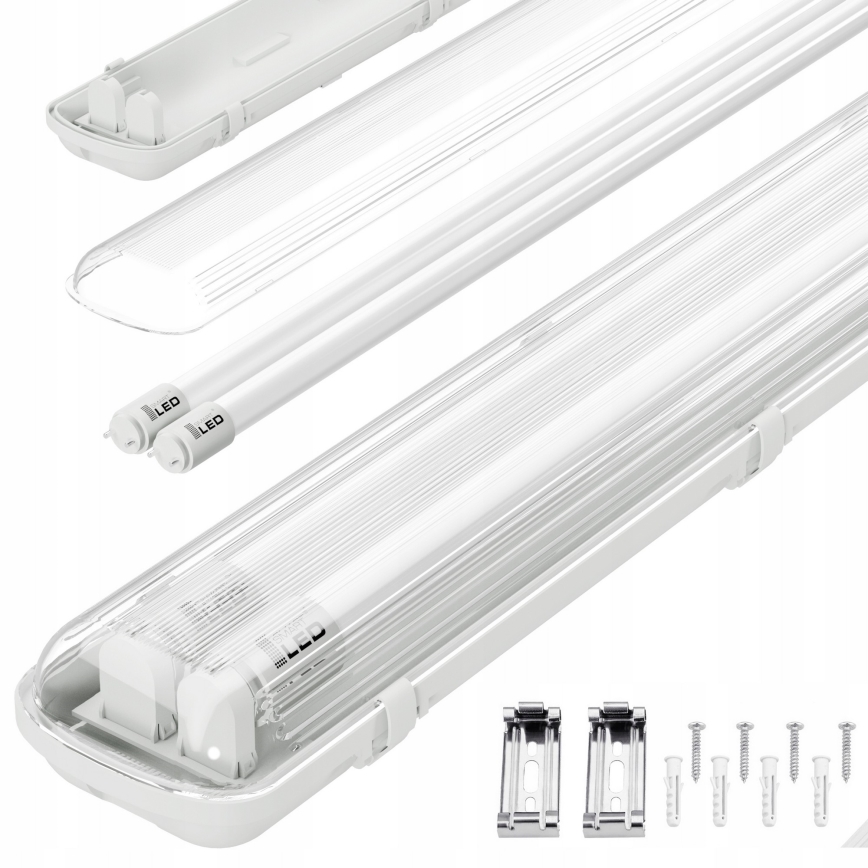 Corp de iluminat tehnic LED T8, 2 x soclu G13, 20 W, 230 V, 6500 K, 120 cm, IP65, alb