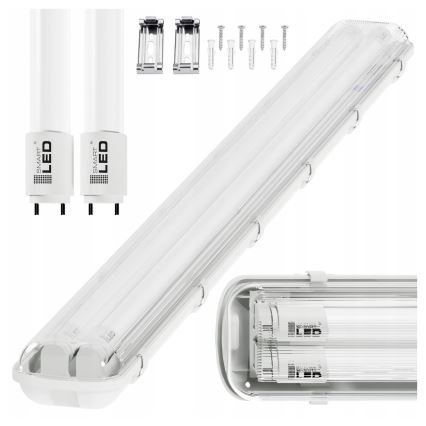 Corp de iluminat tehnic LED T8, 2 x soclu G13, 20 W, 230 V, 6500 K, 120 cm, IP65, alb