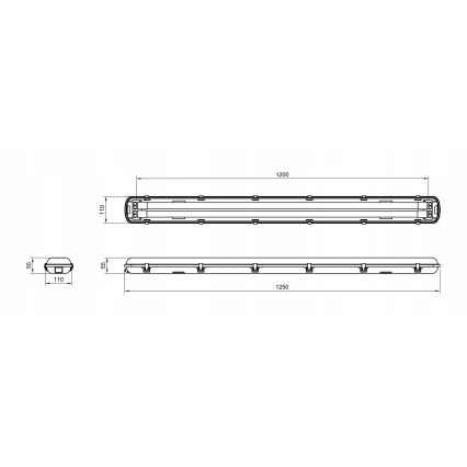Corp de iluminat tehnic LED T8, 2 x soclu G13, 20 W, 230 V, 6500 K, 120 cm, IP65, alb