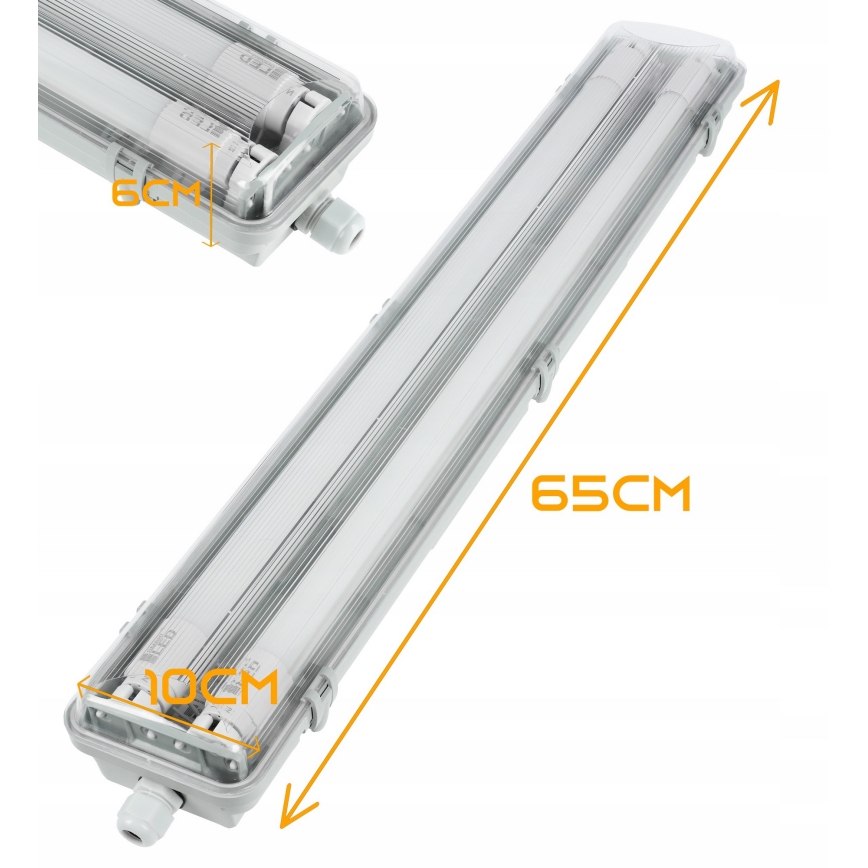 Corp LED tehnic tubular T8, 2x soclu G13, 10W, 230V, 6000K, 60 cm, IP65, alb