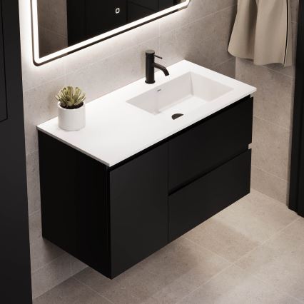 Corp pentru baie cu lavoar HELSINKI 95 cm, versiune dreaptă, negru