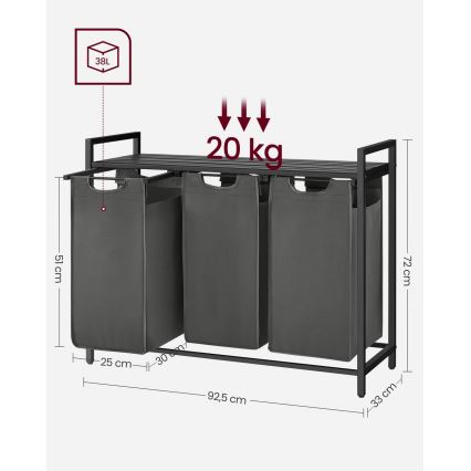 Coș de rufe REX negru/gri