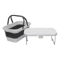 Coș pliabil de picnic de drumeție cu capac 2 în 1 alb/gri