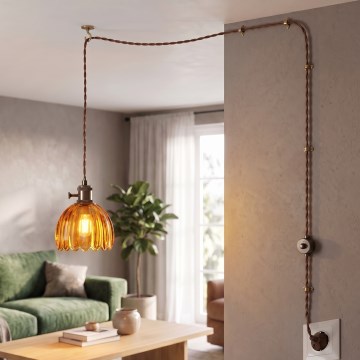 Cottex - Pendul cu cablu și priză NORA 1xE14/5W/230V, maro