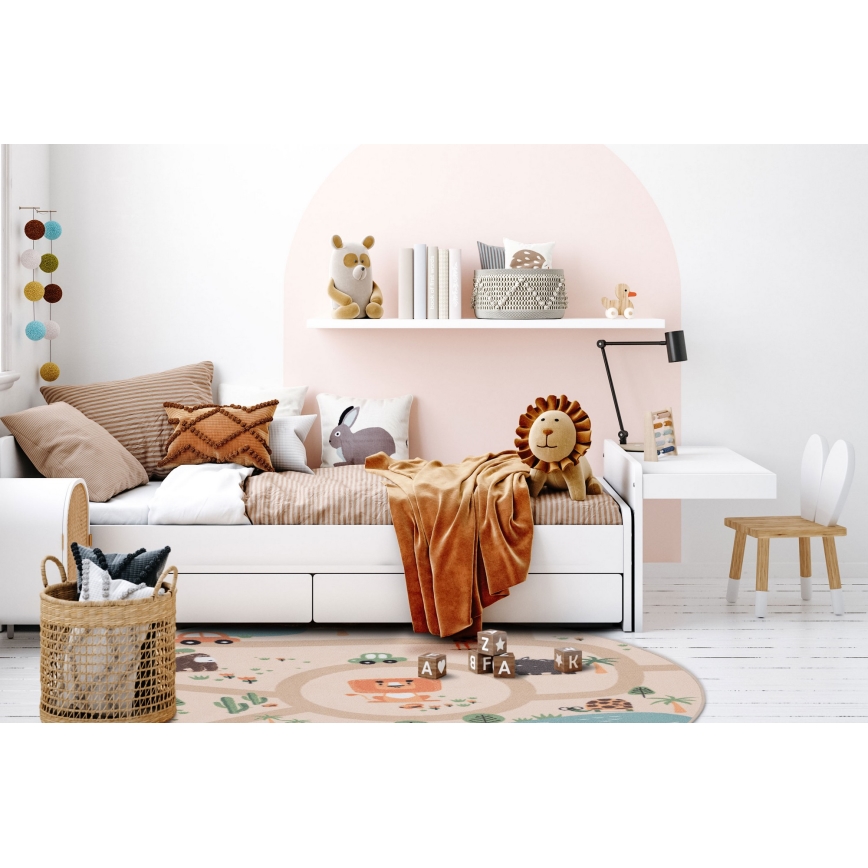 Covor antiderapant pentru copii ARES STREETS, 160 cm, bej/safari