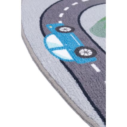 Covor antiderapant pentru copii ARES STREETS, 160 cm, gri, imprimeu cu oraș