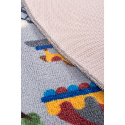 Covor antiderapant pentru copii ARES STREETS, 160 cm, gri, imprimeu cu oraș