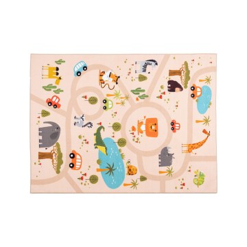 Covor antiderapant pentru copii ARES STREETS 80x150 cm, bej/safari