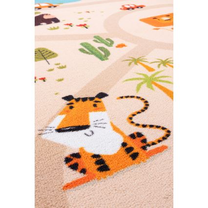 Covor antiderapant pentru copii ARES STREETS 80x150 cm, bej/safari