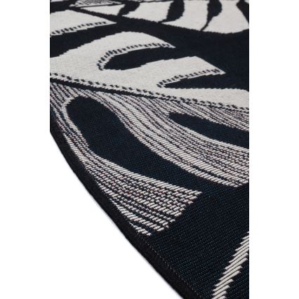 Covor de exterior JUNGLE 135 cm, negru/alb, model cu frunze