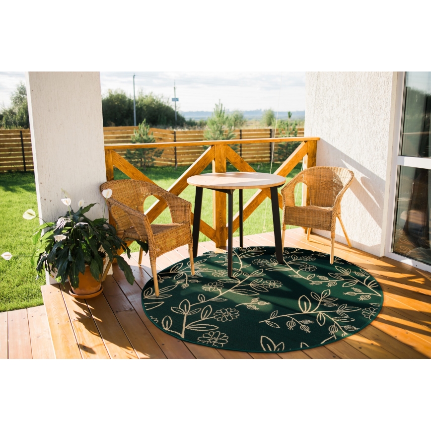 Covor de exterior JUNGLE 135 cm, verde, model frunze