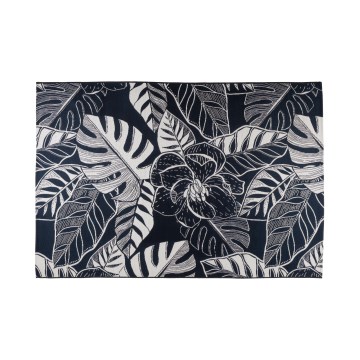 Covor exterior JUNGLE 160 x 220 cm, negru/alb, cu model de frunze