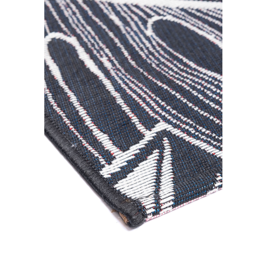 Covor exterior JUNGLE 160 x 220 cm, negru/alb, cu model de frunze