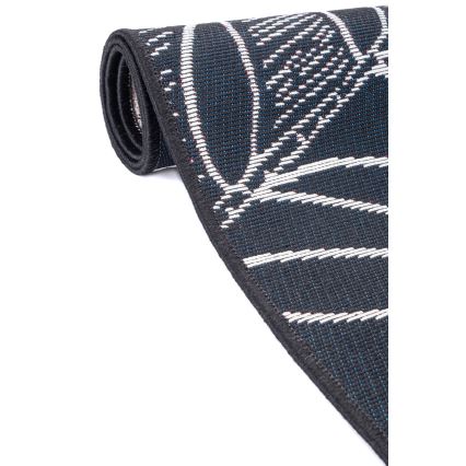 Covor exterior JUNGLE 160 x 220 cm, negru/alb, cu model de frunze
