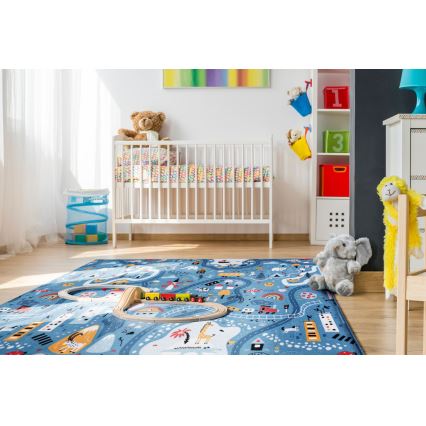 Covor pentru copii STELLA STREETS, 100 x 150 cm, albastru – design urban atrăgător