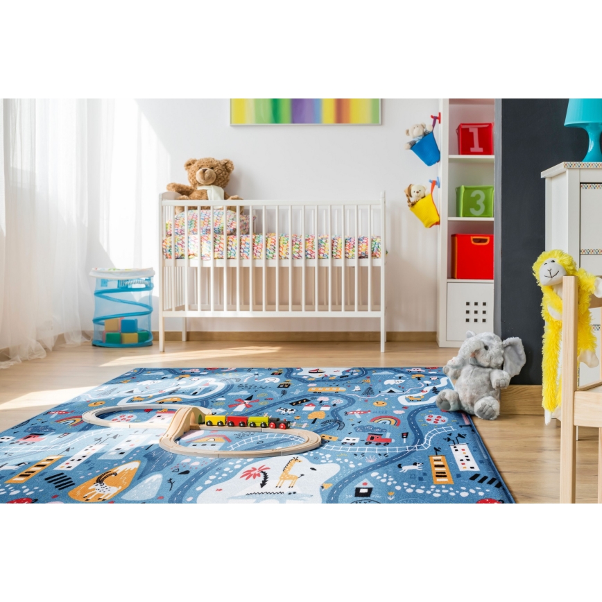 Covor pentru copii STELLA STREETS, 100 x 150 cm, albastru – design urban atrăgător