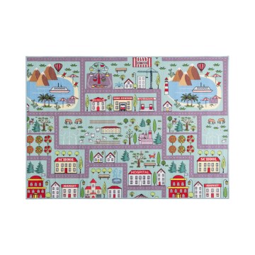 Covor pentru copii STELLA STREETS 100x150 cm turcoaz/oraș