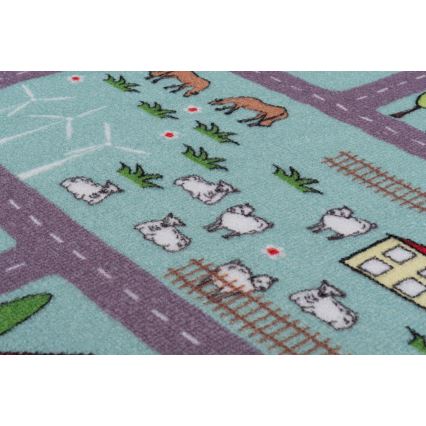 Covor pentru copii STELLA STREETS 100x150 cm turcoaz/oraș