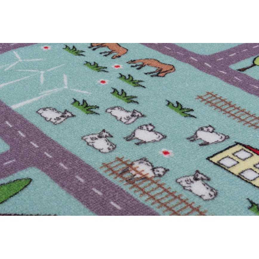 Covor pentru copii STELLA STREETS 100x150 cm turcoaz/oraș