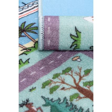 Covor pentru copii STELLA STREETS 100x150 cm turcoaz/oraș