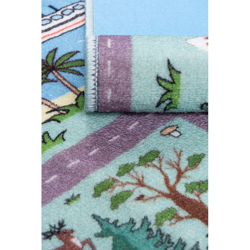 Covor pentru copii STELLA STREETS 100x150 cm turcoaz/oraș