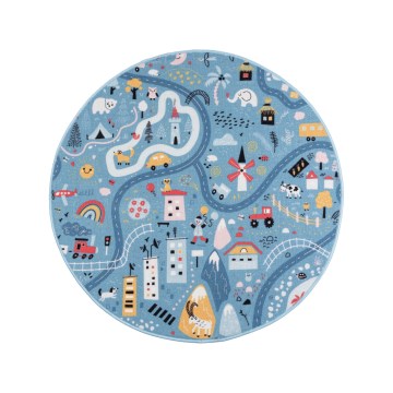 Covor pentru copii STELLA STREETS 120 cm, albastru / model oraș