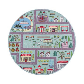 Covor pentru copii STELLA STREETS, 120 cm, turcoaz/orășel