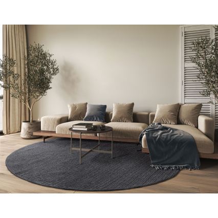 Covor rotund natural FIR WOOL, 160 cm, 2600 g/m2, antracit