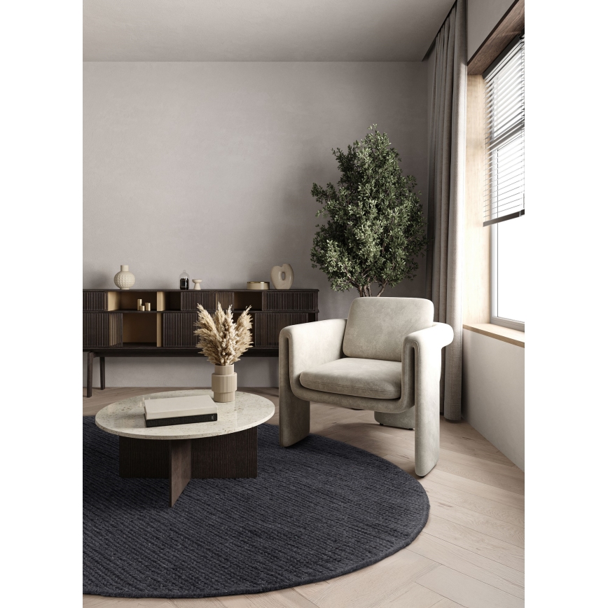 Covor rotund natural FIR WOOL, 160 cm, 2600 g/m2, antracit