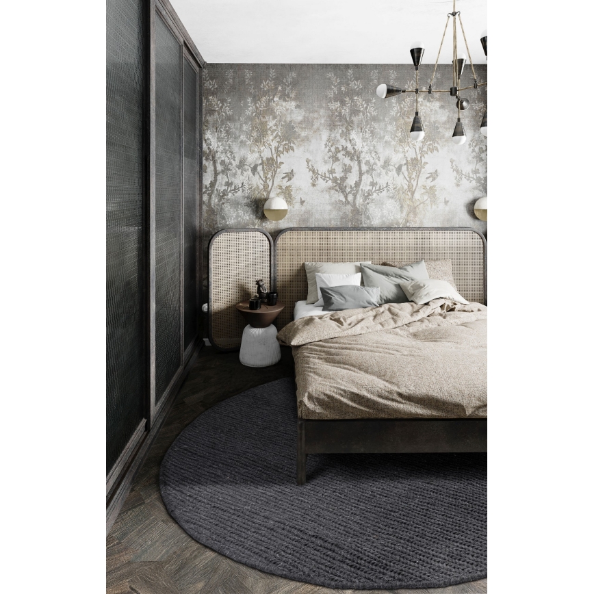 Covor rotund natural FIR WOOL, 160 cm, 2600 g/m2, antracit
