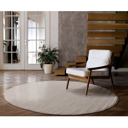 Covor rotund natural FIR WOOL, 160 cm, 2600 g/m², crem