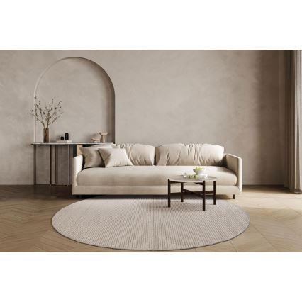 Covor rotund natural FIR WOOL, 160 cm, 2600 g/m², crem
