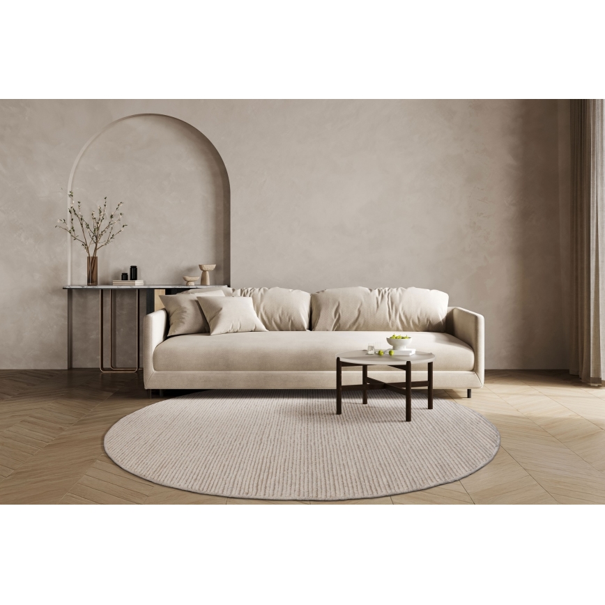 Covor rotund natural FIR WOOL, 160 cm, 2600 g/m², crem