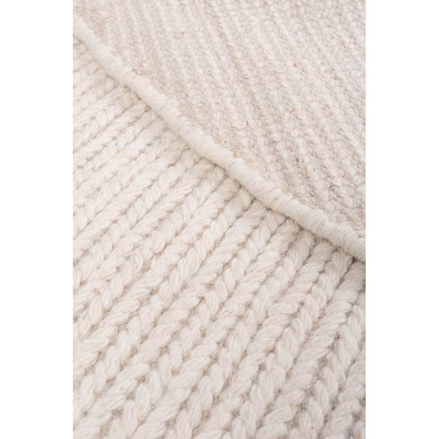 Covor rotund natural FIR WOOL, 160 cm, 2600 g/m², crem