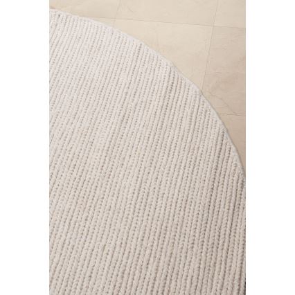 Covor rotund natural FIR WOOL, 160 cm, 2600 g/m², crem