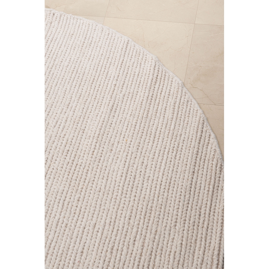 Covor rotund natural FIR WOOL, 160 cm, 2600 g/m², crem