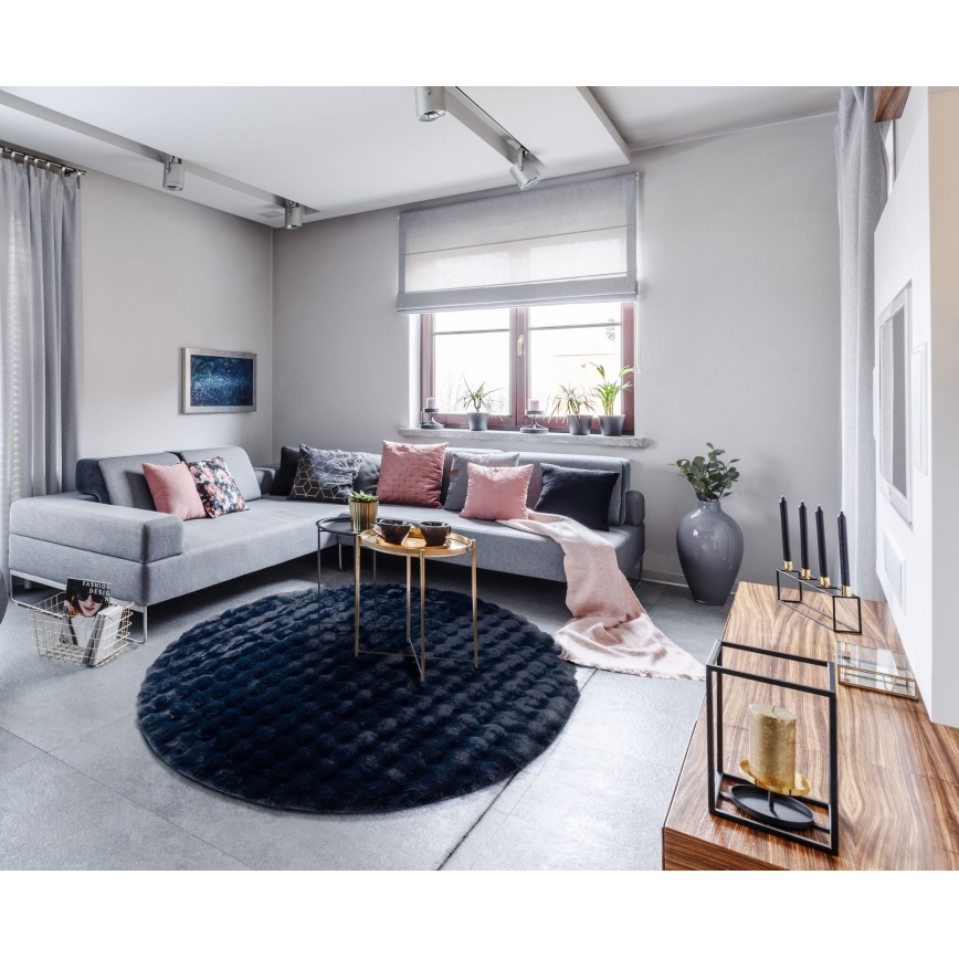 Covor rotund RABBIT BUBBLE, 160 cm, albastru