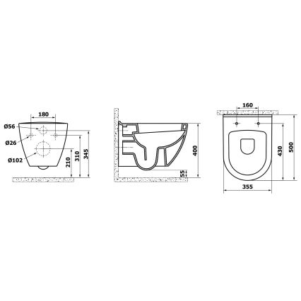 Creavit - Vas WC suspendat PAULA, ceramică, alb