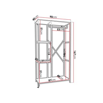 Cuier cu rafturi pentru hol CARLO 167x90 cm negru