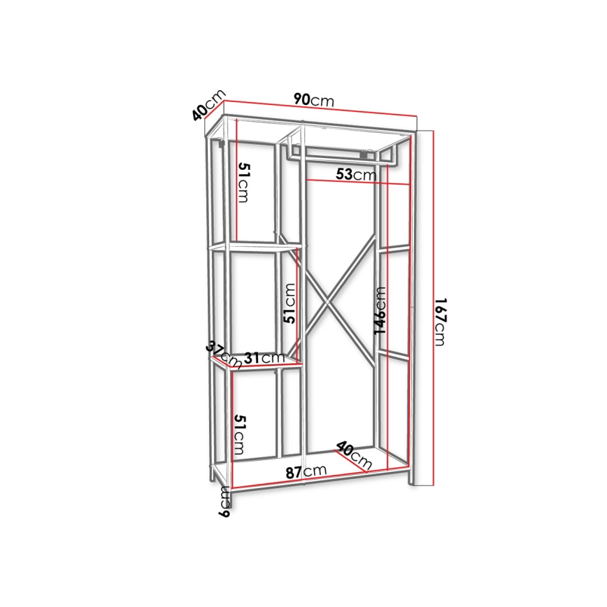 Cuier cu rafturi pentru hol CARLO 167x90 cm negru