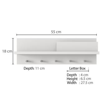 Cuier de perete 18x55 cm alb