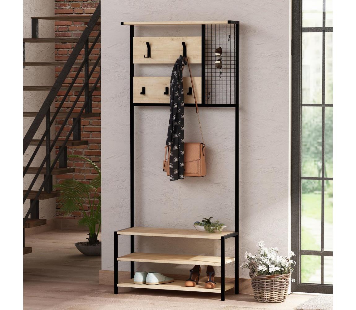 Cuier de perete cu pantofar NOMAD 182x78 negru/bej