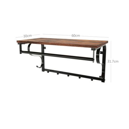 Cuier de perete cu poliță NATE, maro/negru