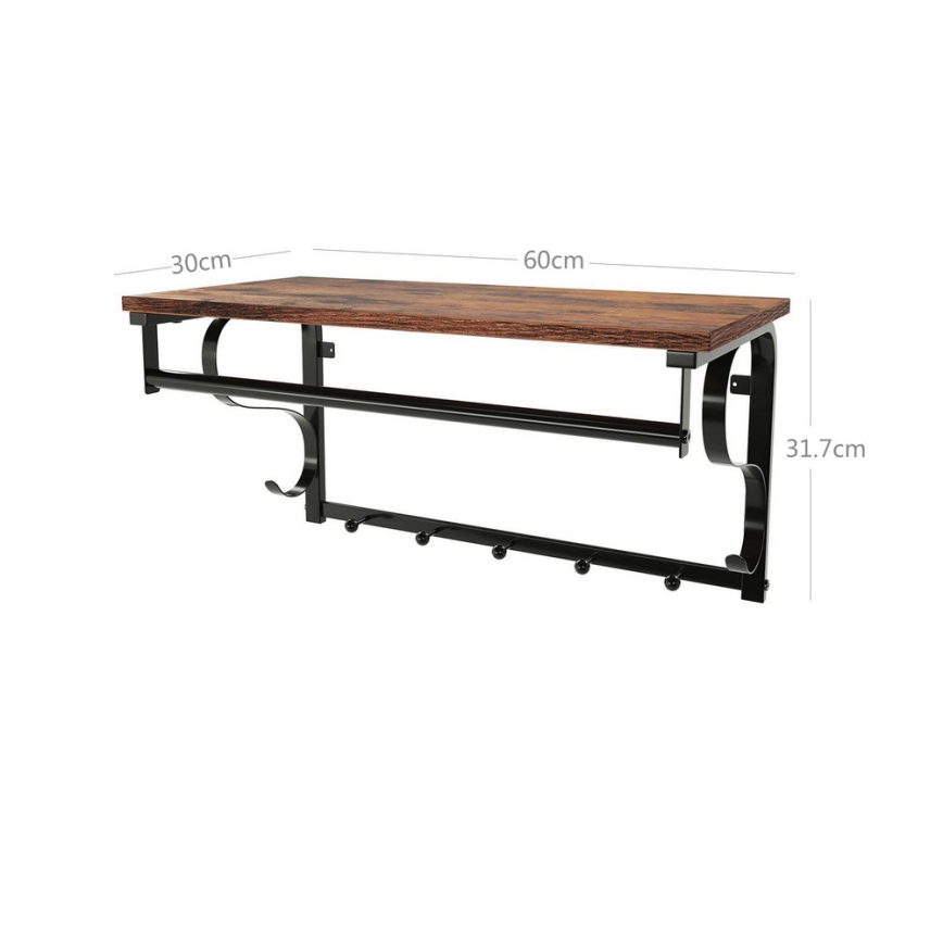 Cuier de perete cu poliță NATE, maro/negru