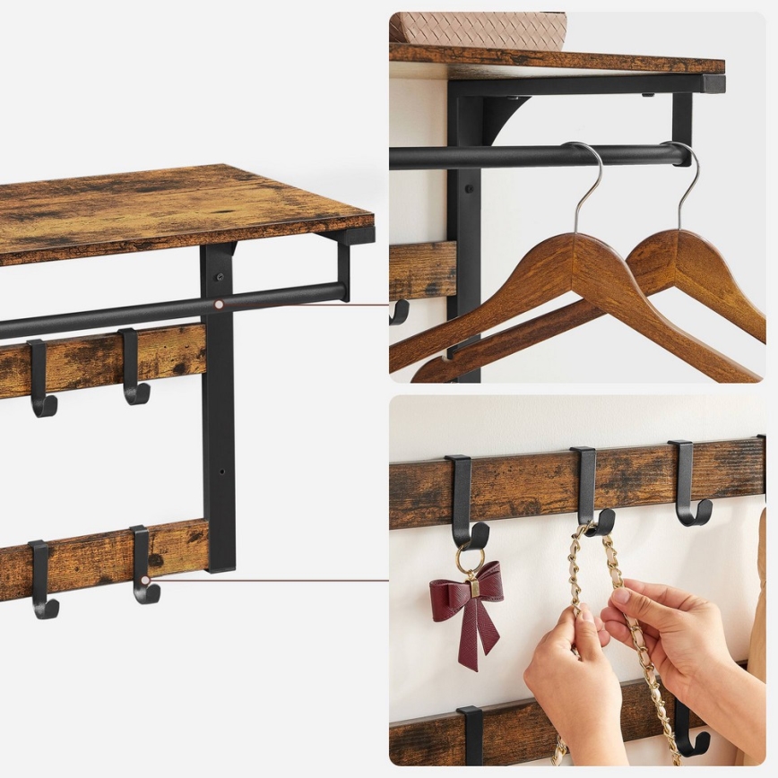 Cuier de perete cu poliță NATE, maro/negru